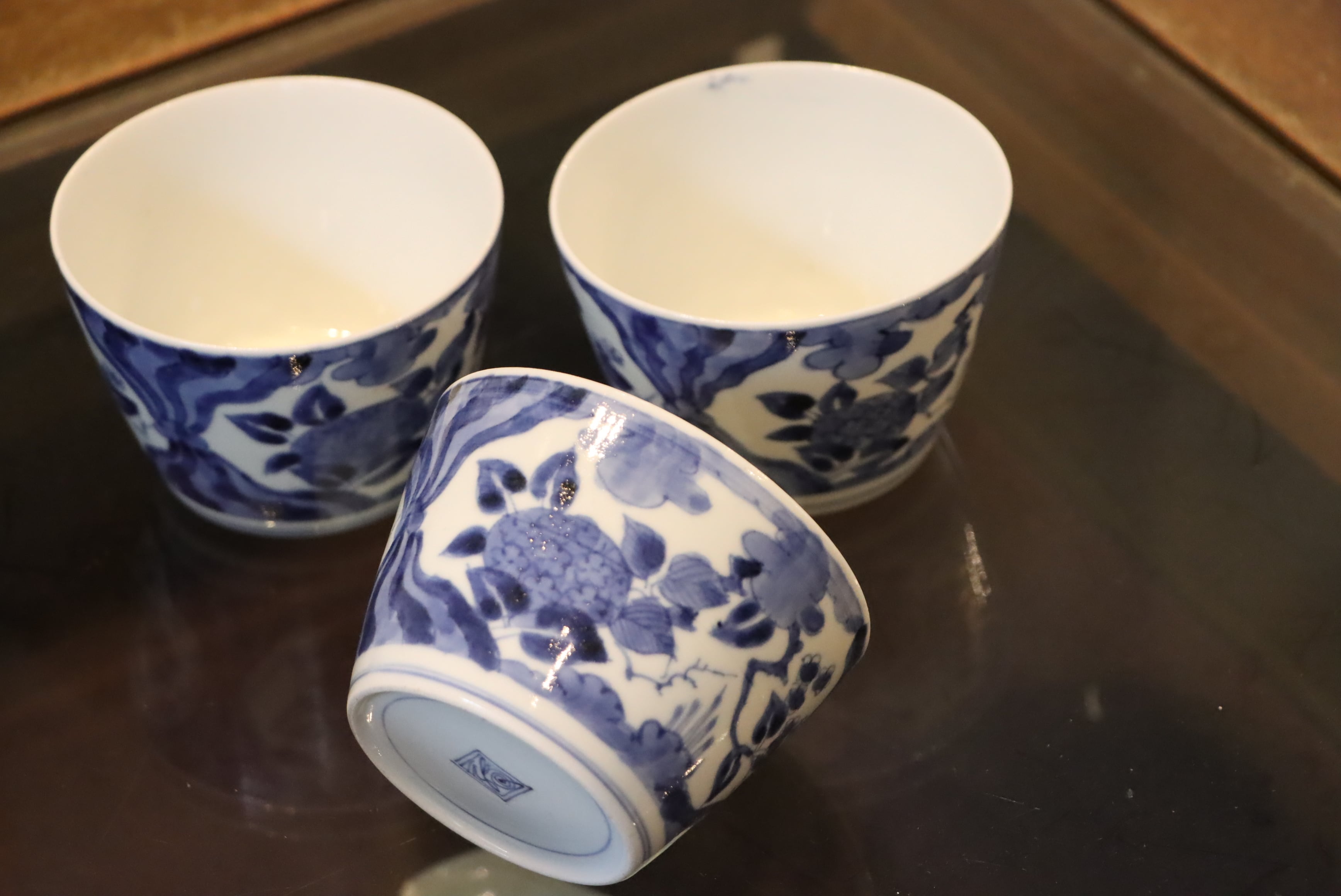 古伊万里 染付 紫陽花熨斗文 蕎麦猪口/Old Imari 