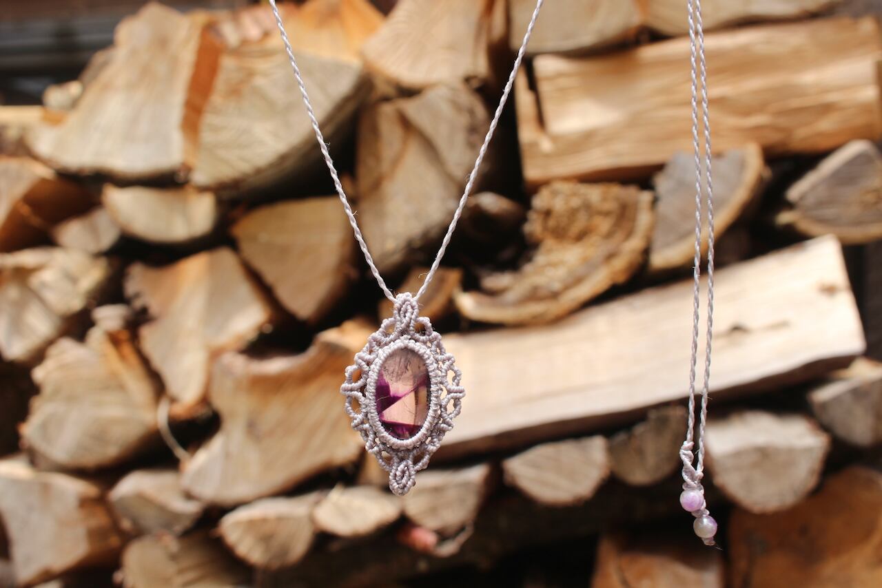 Trapiche amethyst micro macrame design pendant