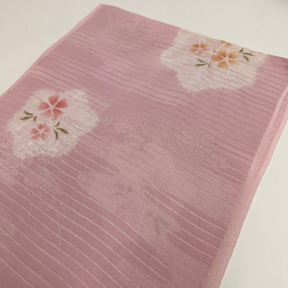 夏帯揚げ 新品 夏用 帯揚 ピンク 小紋 紬 訪問着 普段着用 礼装用 正絹 絹100% 和装小物 5745