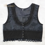 フォークダンス 衣装 ベスト ブラック系 ボタン ビーズ 花柄 黒 チロリアン カントリー 上品 かわいい 華やか レース オールブラック トップス シック 光沢 ダンス衣装