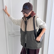 【受注予約:10月上旬入荷予定】ピーチボア切替中綿vest/カーキ