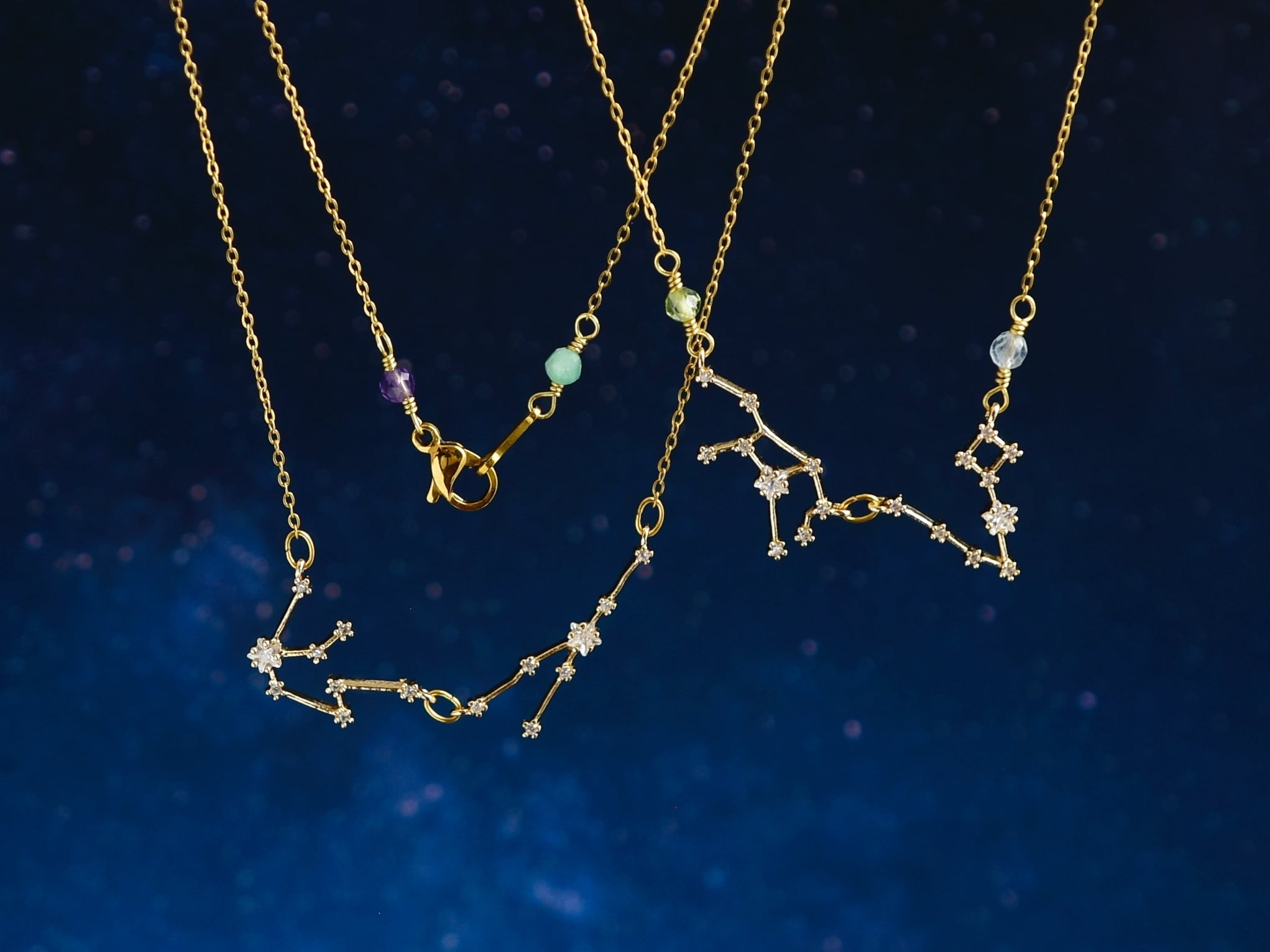 2人の星座と誕生石が選べる【14kgf ネックレス】記念日やクリスマスプレゼントにも