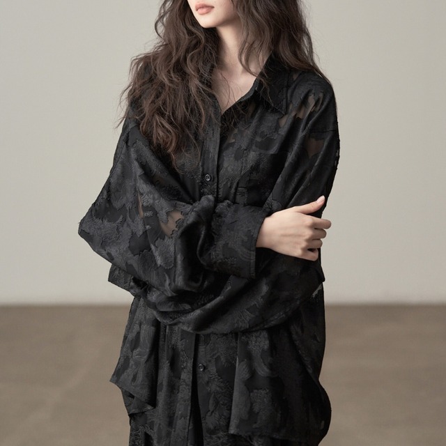 Jacquard sheer oversized shirt C1486