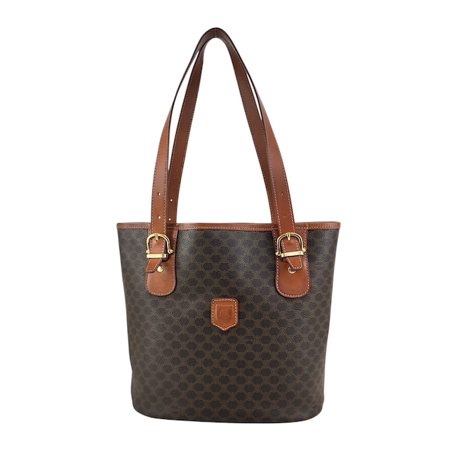 CELINE セリーヌ マカダム ハンドバッグ ブラウン ブラゾン型押し PVC トートバッグ vintage ヴィンテージ オールド rfx5gg