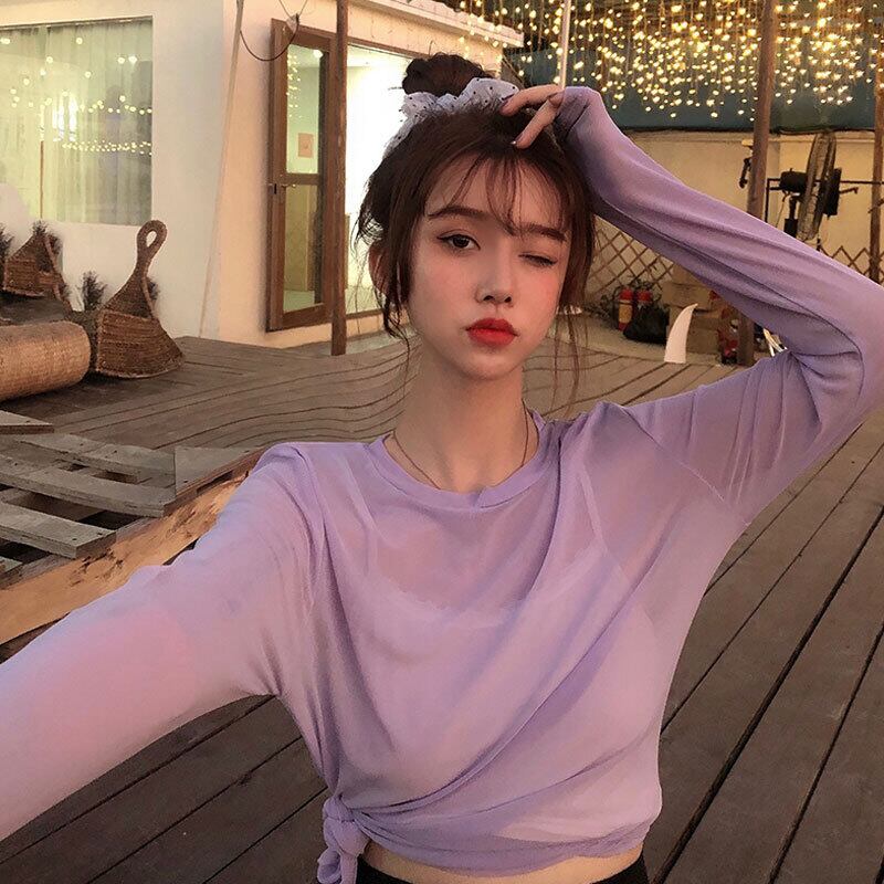 メッシュシャツ ルーズトップス レディーススプリングサマーTシャツ ロング 春物 夏物 萌量不足14906062454