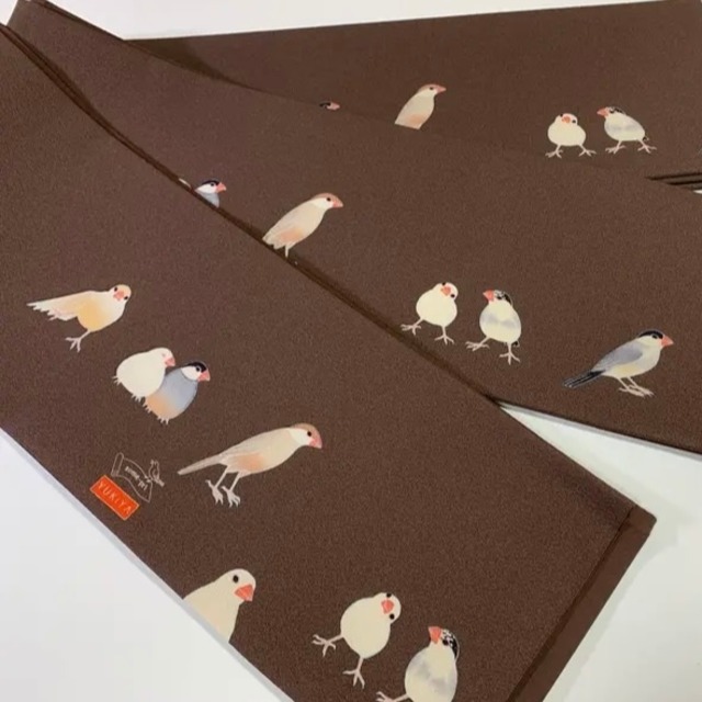【受注品】some-pri 半幅帯「文鳥図鑑」チョコレート色
