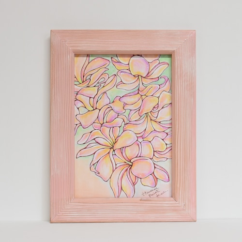 Wood print Art 【Plumeria ピンクフレーム付き】