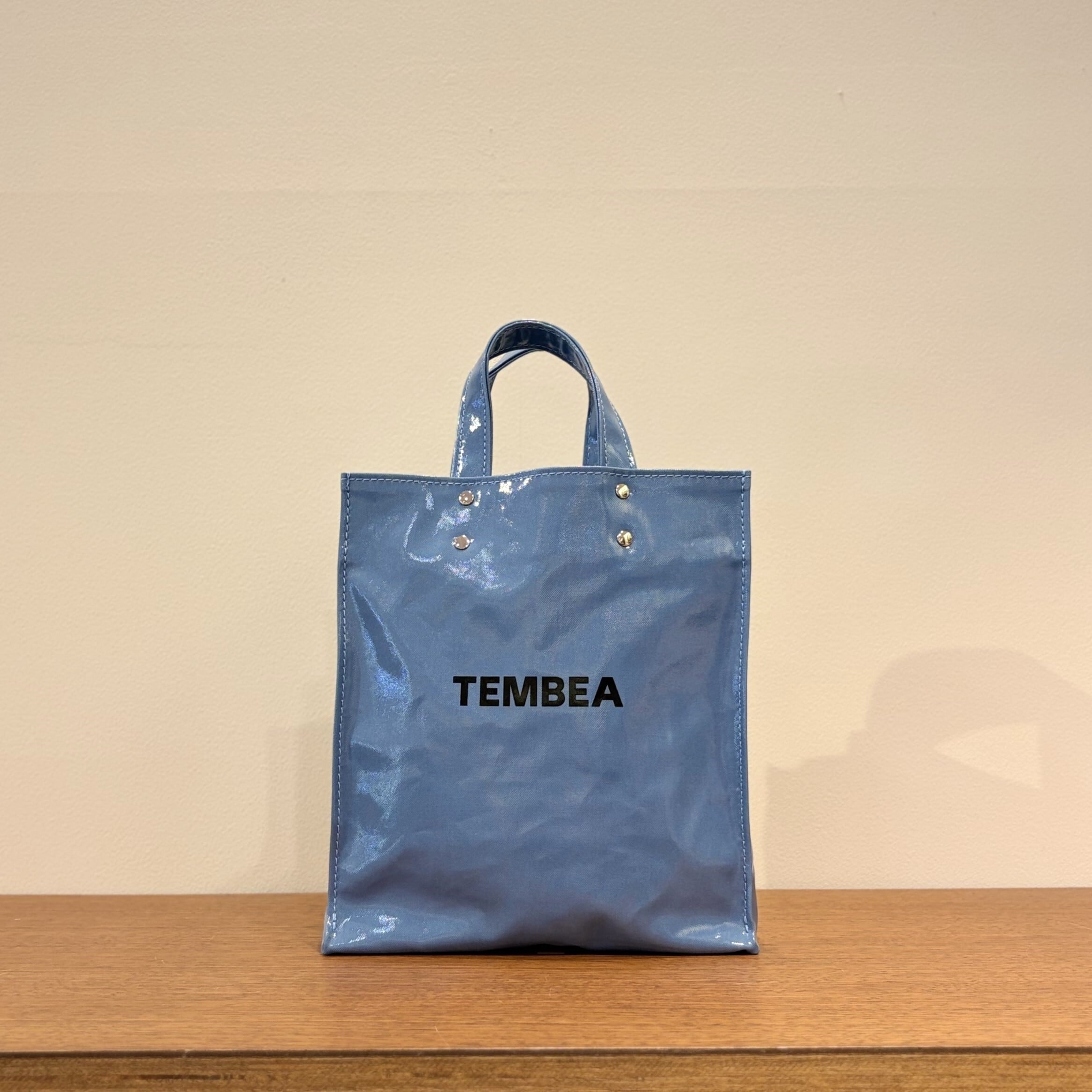 TEMBEAトートバッグ PAPER TOTE 水色 テンベア　PVC TEMBEA│PAPER TOTE SMALL | LT-OLIVE / CELESTE-BLUE / CHECK LT-BLUE