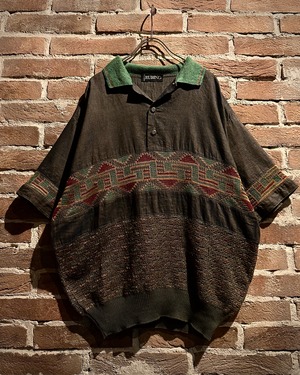 【Caka act3】Knit Switching Euro Vintage Polo Shirt