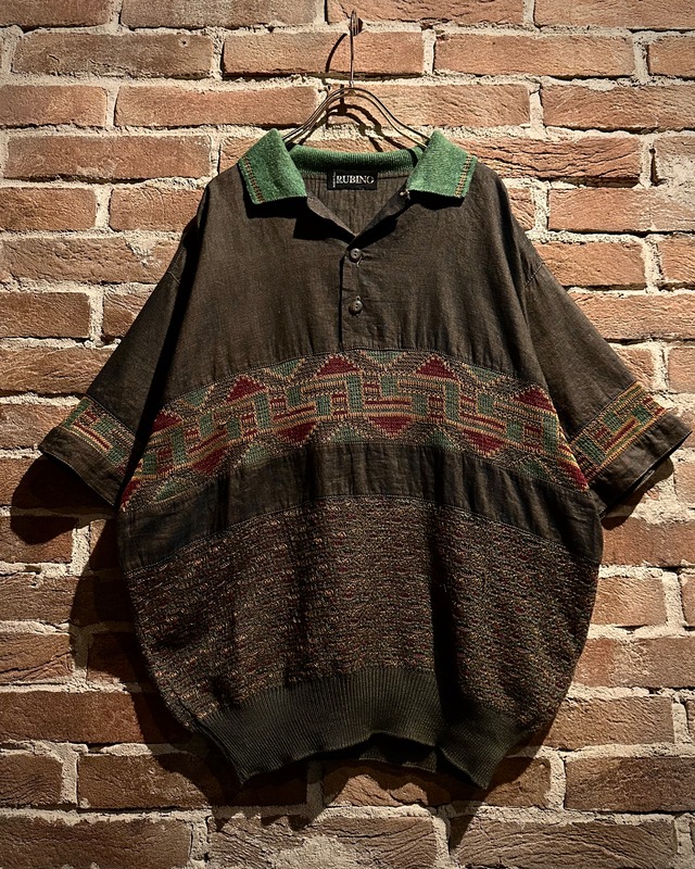 【Caka act3】Knit Switching Euro Vintage Polo Shirt