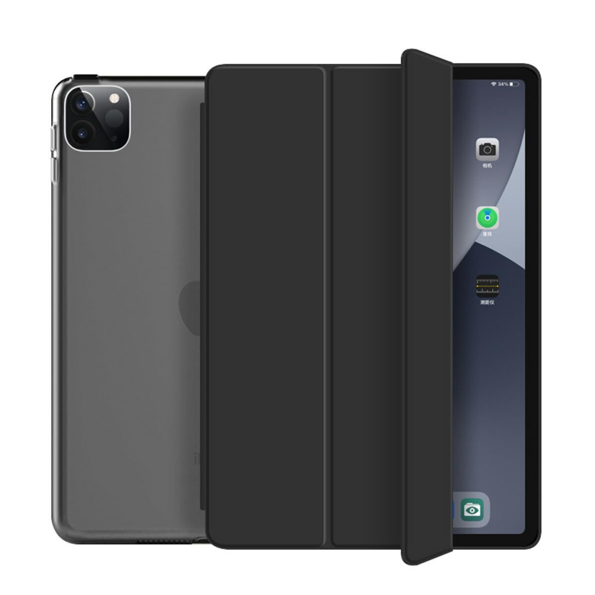 iPad 9世代 ケース 8世代 7世代 兼用 10.2 インチ iPad ケース 第7/8/9世代 可愛い アイパッド タブレットカバー 2021/2020/2019モデル カバー 半透明 軽量 薄型 スタンド仕様 オートスリープ機能 高級PUレザー (ブラック)