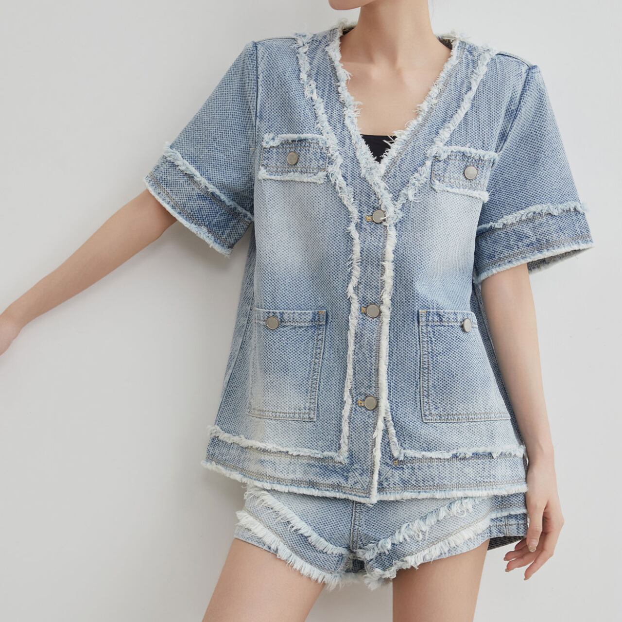 Fringe detail denim jacket S1564
