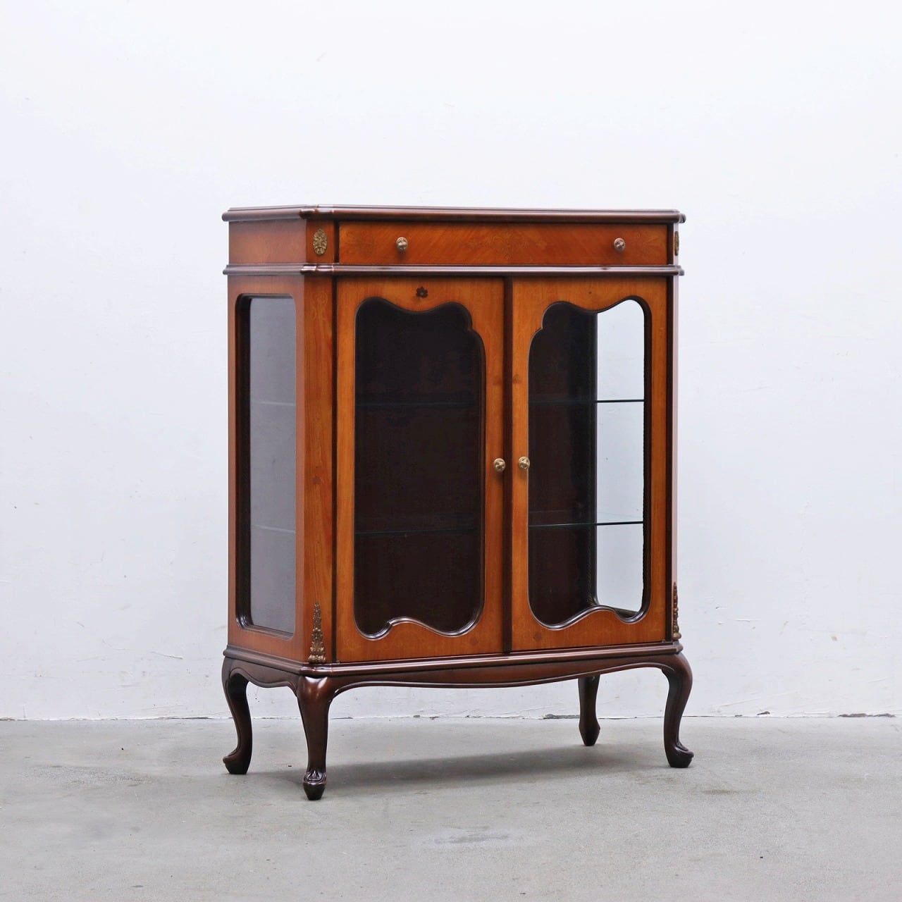 イタリア クラシカル 象嵌 ガラス キャビネット キュリオ ショーケース 飾り棚 ヴィンテージ