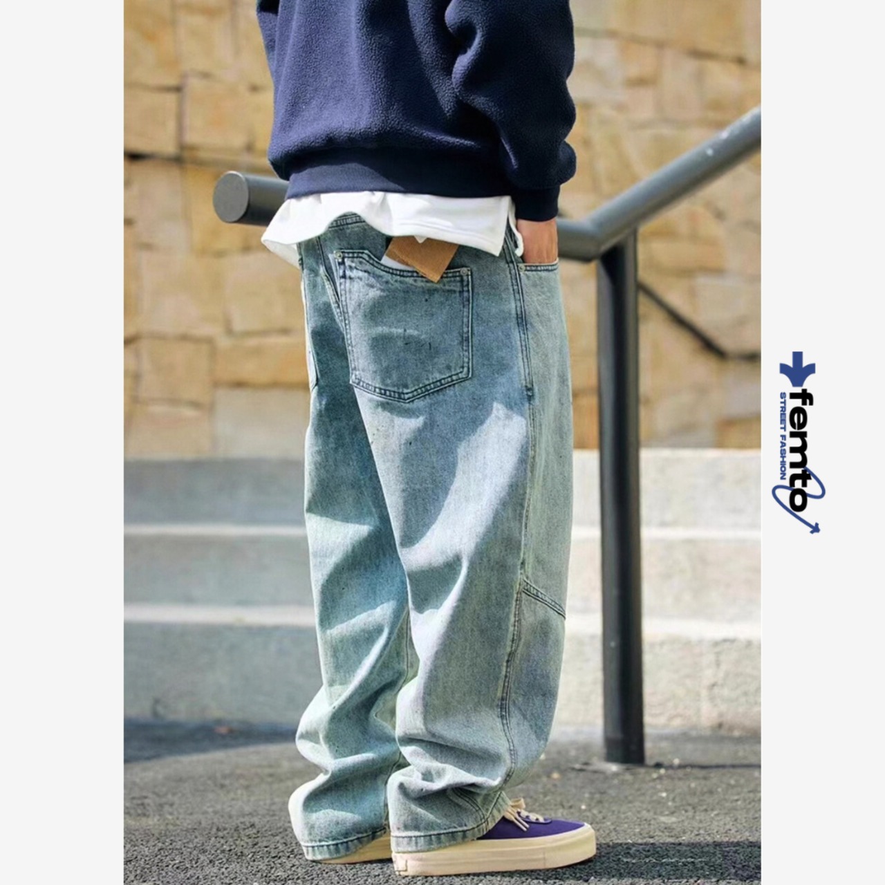 Vintage wash wide straight denim pants 1350 - 1