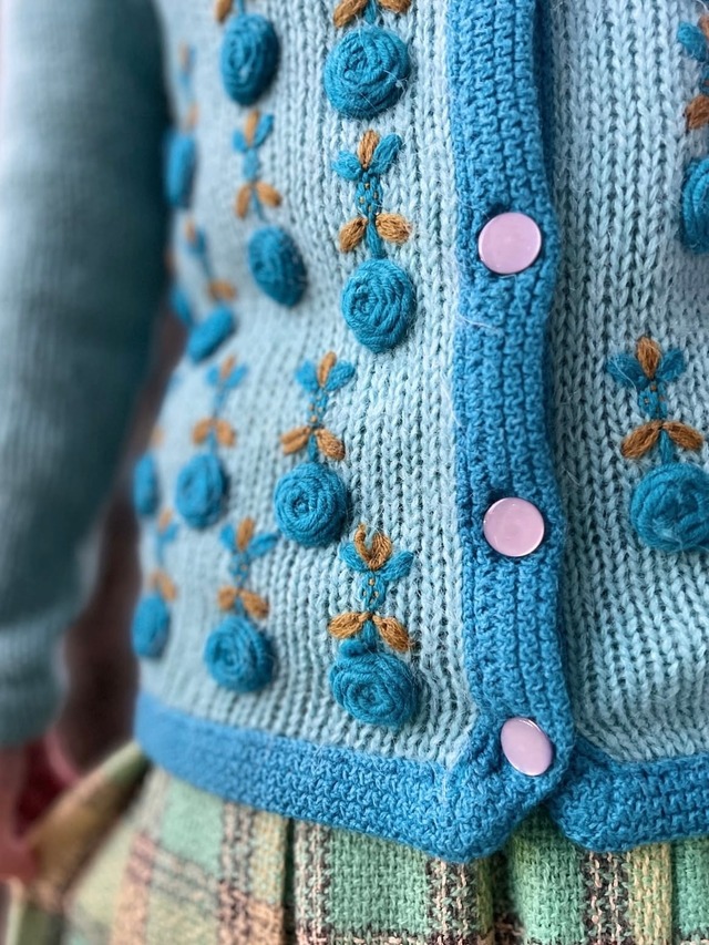 60's blue flower mohair cardigan