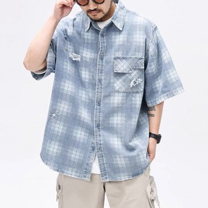 Distressed plaid denim work shirt 1436