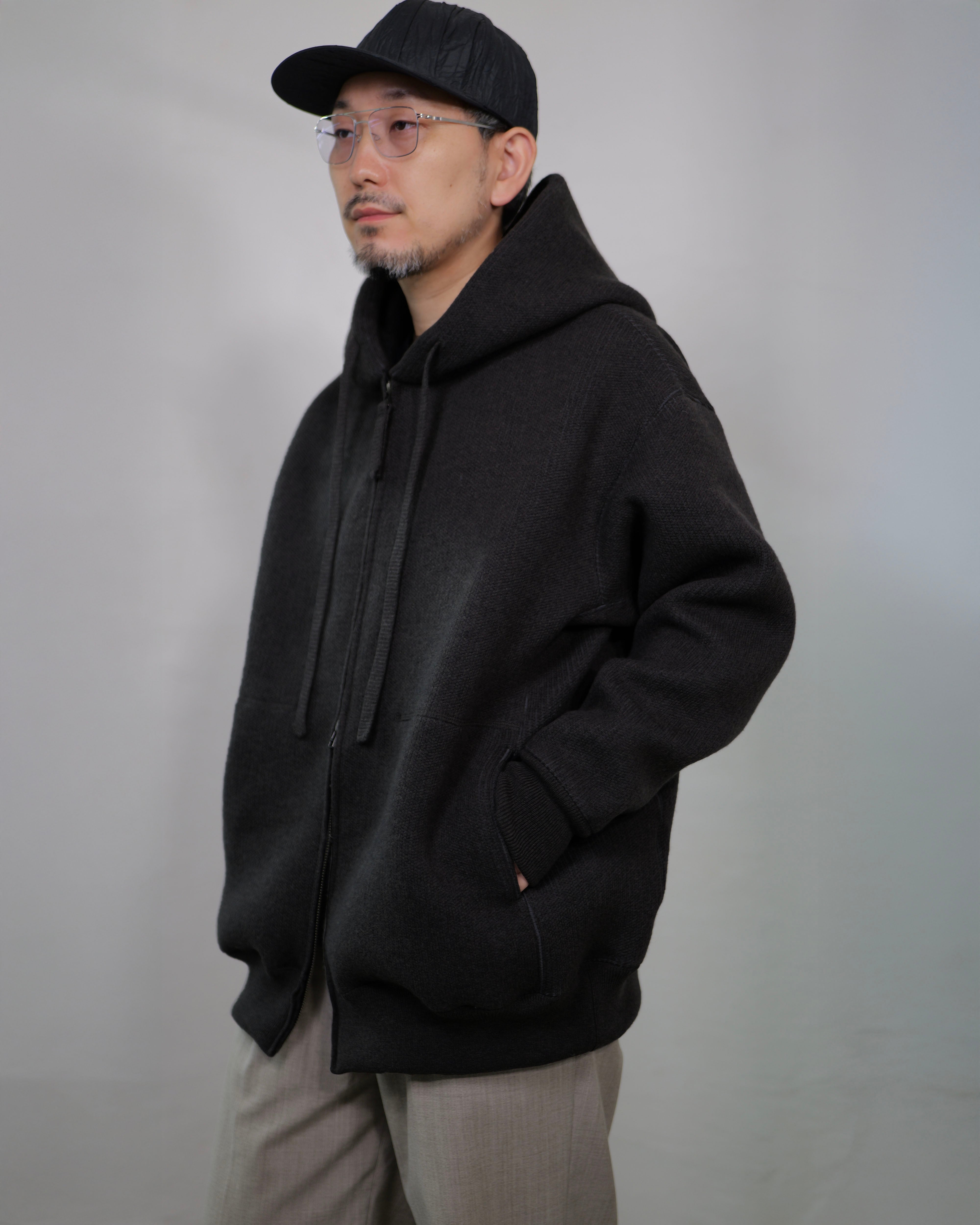 MAYKAM - Wool Sweat Zip Hoodie ：Black｜エクストラファインウール混