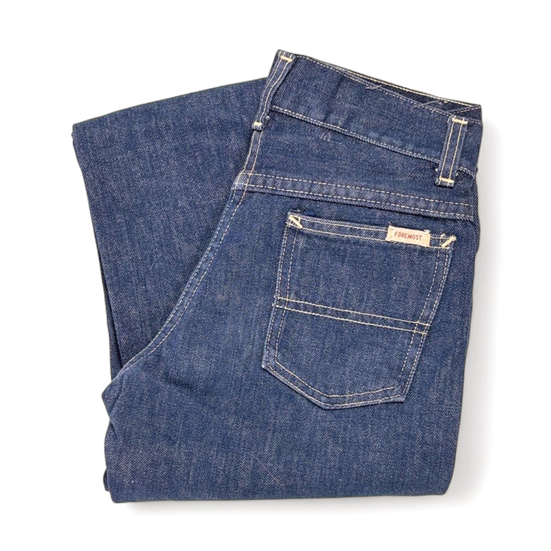 60s ペニーズフォアモスト ヴィンテージデニムパンツ キッズ グリッパージップ セルビッチ 片耳 PENNEYS FOREMOST サイズW24 古着 @EA0337