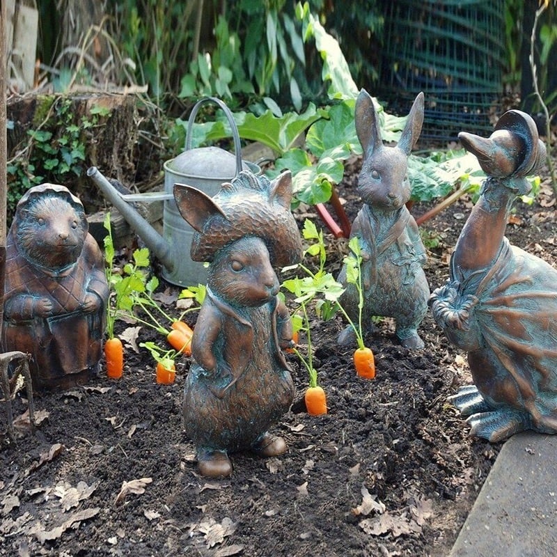 ガーデン オブジェ ブロンズ調 ヴィンテージ風 ウサギ アヒル ハリネズミ おしゃれ かわいい エクステリア 北欧 置物 オーナメント クラシック ノスタルジック 動物 アニマル 装飾 ディスプレイ SNS映え ガーデニング 玄関 庭 テラス 室内 屋外 ギフト プレゼント