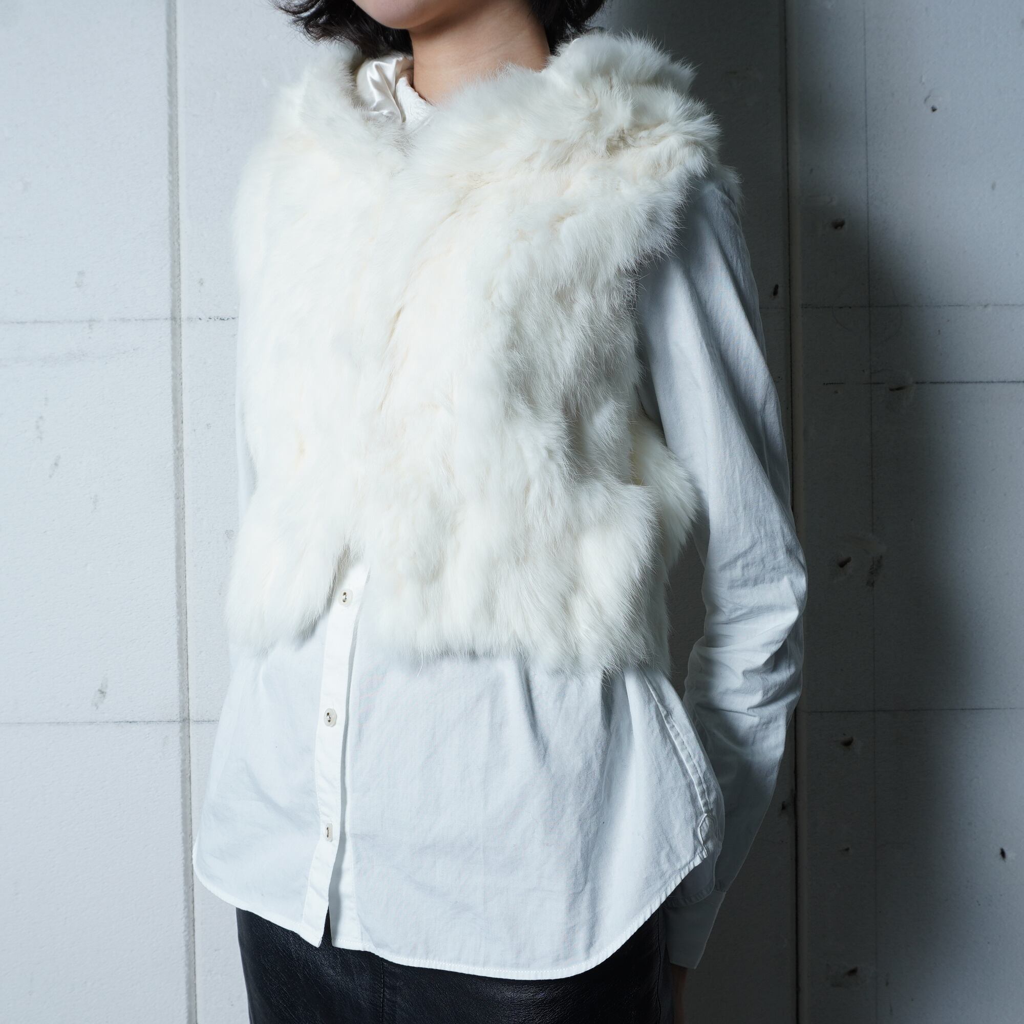 ek様　　【極美品】セオリーリュクス ラビットファー 【M】ベスト フード付き □美品theory luxeレッキスラビットファーベストフードジレネイビーM