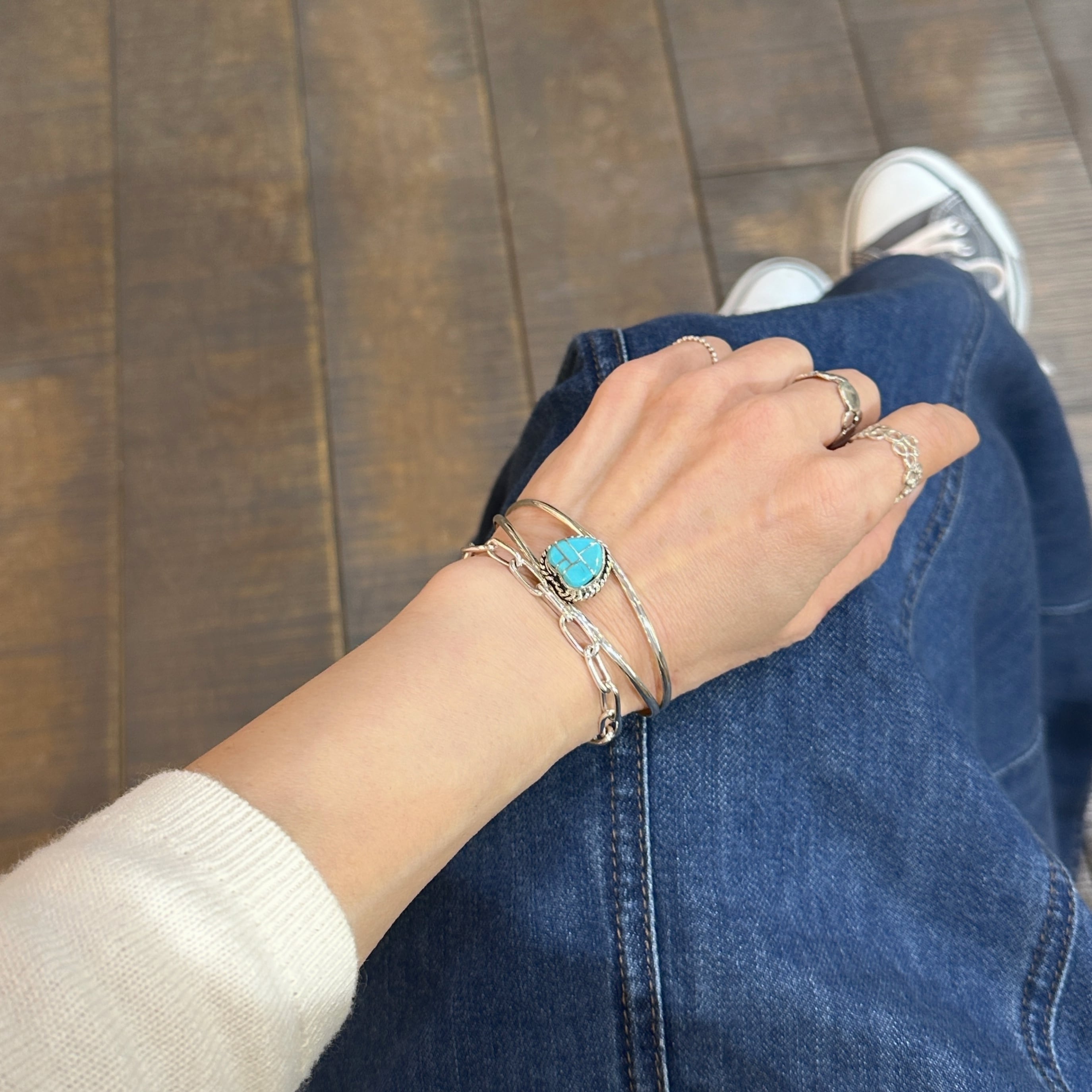 Indian Jewelry 》一点物 ハート シルバーインレイ ターコイズ