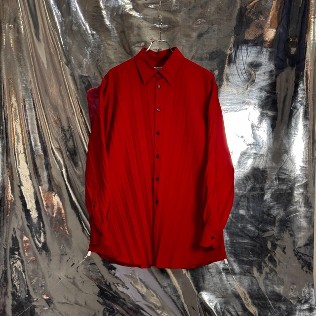 VALENTINO  プリーツシャツシルク シャツ レッド  ヴァレンティ