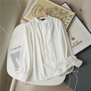 Drawstring hem stand-up collar blouse TO0854