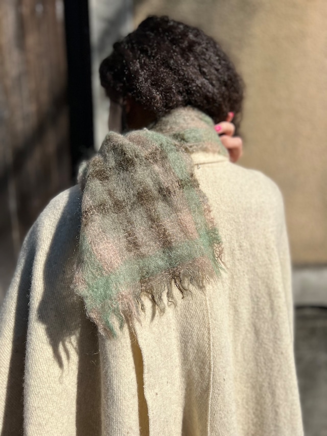 Vintage Scotland paid mohair wool muffler ( ヴィンテージ スコットランド モヘアウール チェック柄 マフラー )