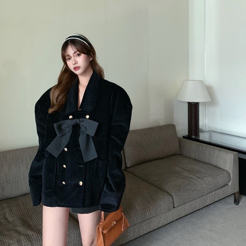 コーデュロイショートジャケット オータムウィンタールーズコート ブラック 秋物 冬物 ブラックストロベリース18202009376