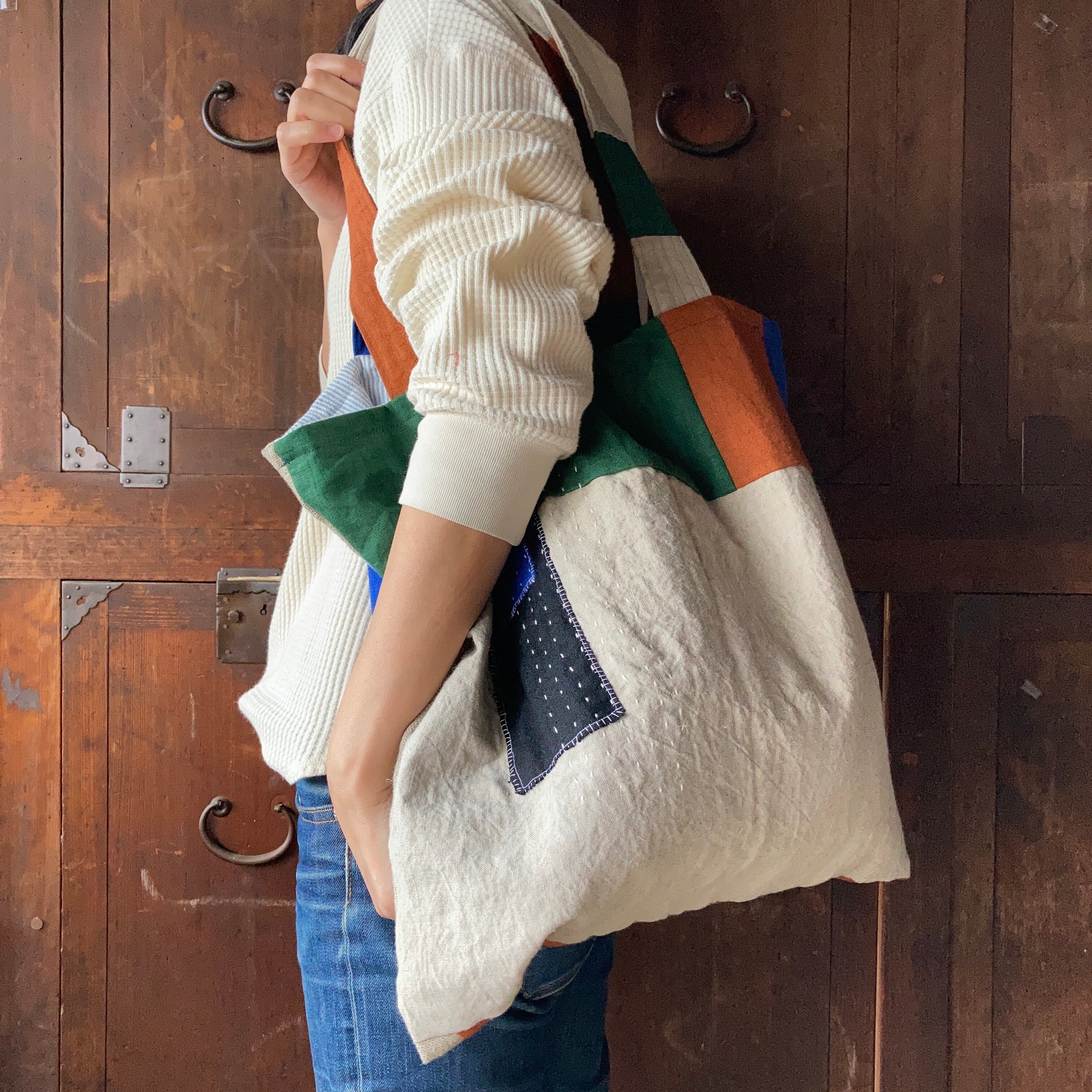 Linen collage &patch  big tote/森