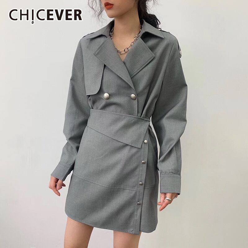 CHICEVERパッチワークヴィンテージドレス女性ノッチ付き長袖ウエストミニドレス2020 ロング ビンテージ 6base589774869942