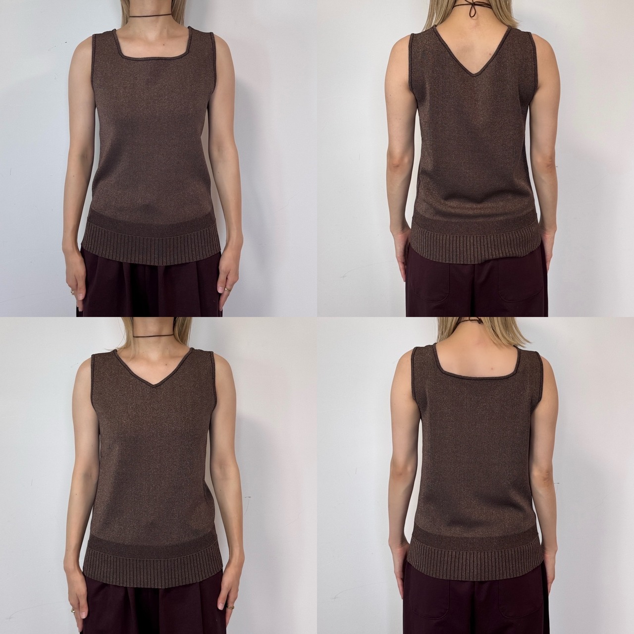 サマーニット2wayラメtank/ブラウン