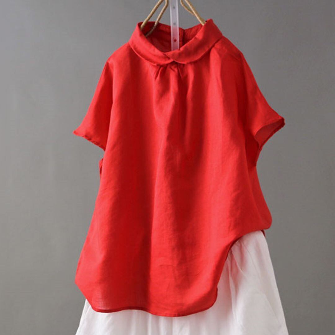 トップス シャツ ブラウス カットソー 袖あり 半袖 ラウンドネック 襟付き ボタン Aライン フレア ゆったり かわいい 大人可愛い きれいめ シンプル カジュアル 大人 上品 おしゃれ レトロ クラシカル 大人女子 送料無料 ラフ 無地 春 夏 20代 30代 40代 50代 60代 レディース 女性用 ママ 学生 通学 デート お出かけ 旅行 着回し 普段使い フリーサイズ 白 ホワイト 赤 レッド 緑 グリーン 黄色 イエロー 紺 ネイビー ゆるシルエット 体型カバー 大人カジュアル 人気