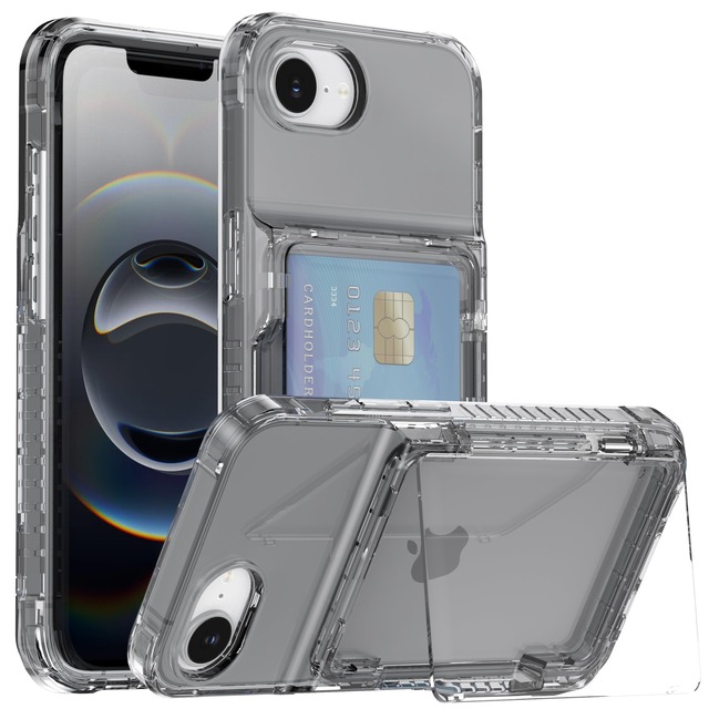 MuZiF iPhone 17e 用 ケース クリア 米軍MIL規格の保護 カード収納 耐衝撃構造 黄変防止 擦り傷防止 透明 PC 背面クリア アイフォン17e 用 カバー クリアケース(iPhone 17e用,ブラック)