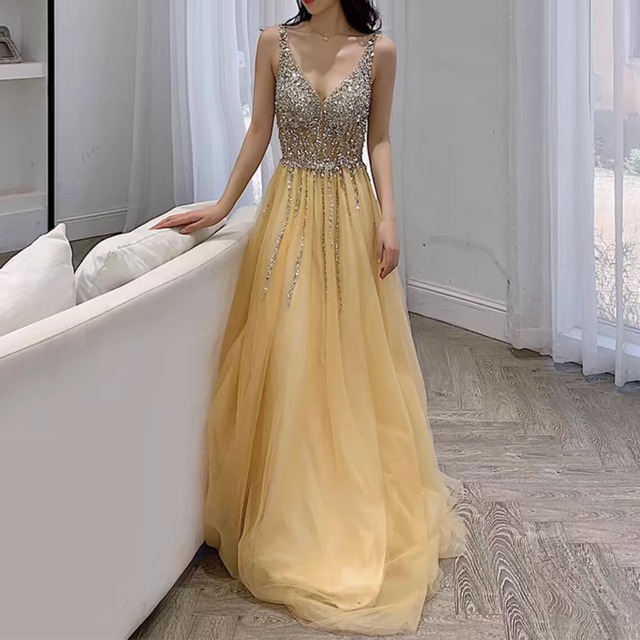 輝くスパンコール Aラインロングドレス◇MD0044