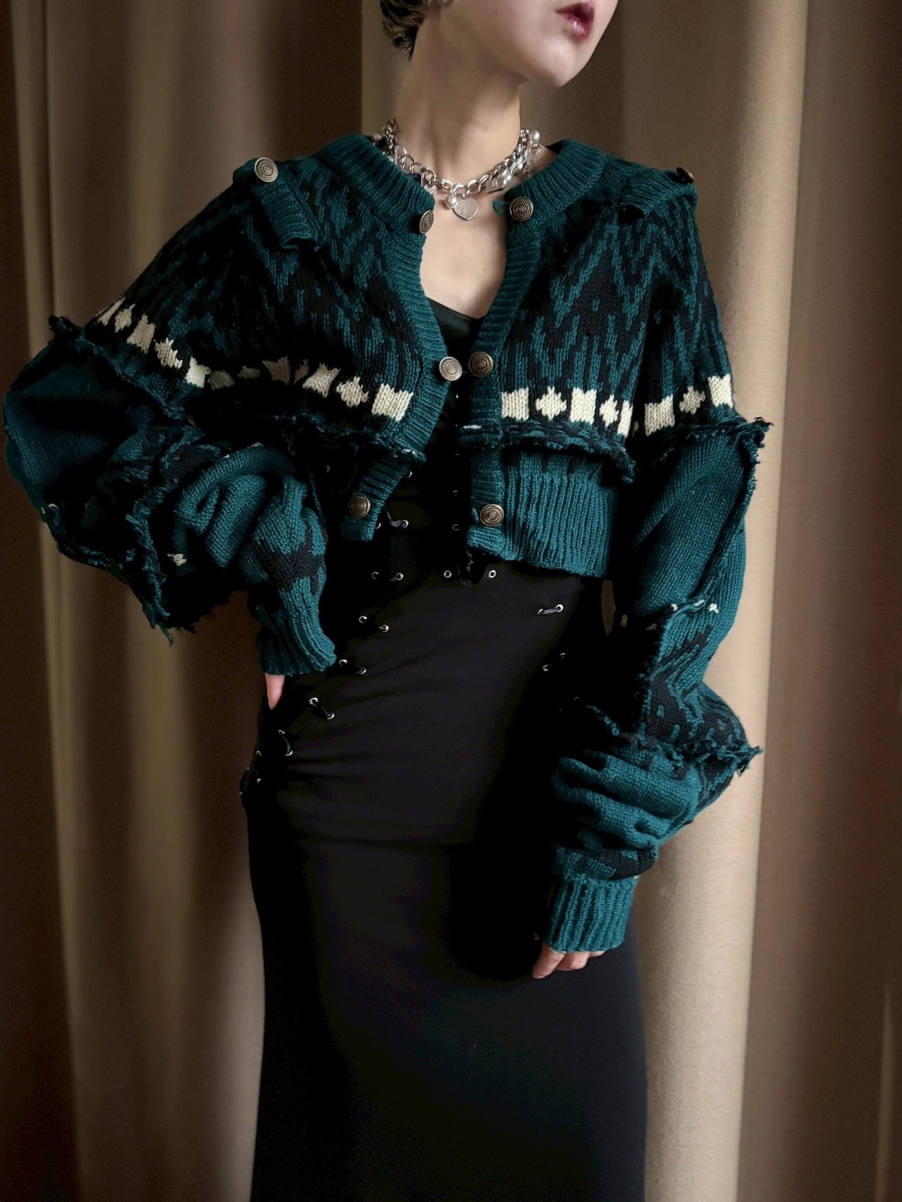 forest green remake knit cardigan-5076-11