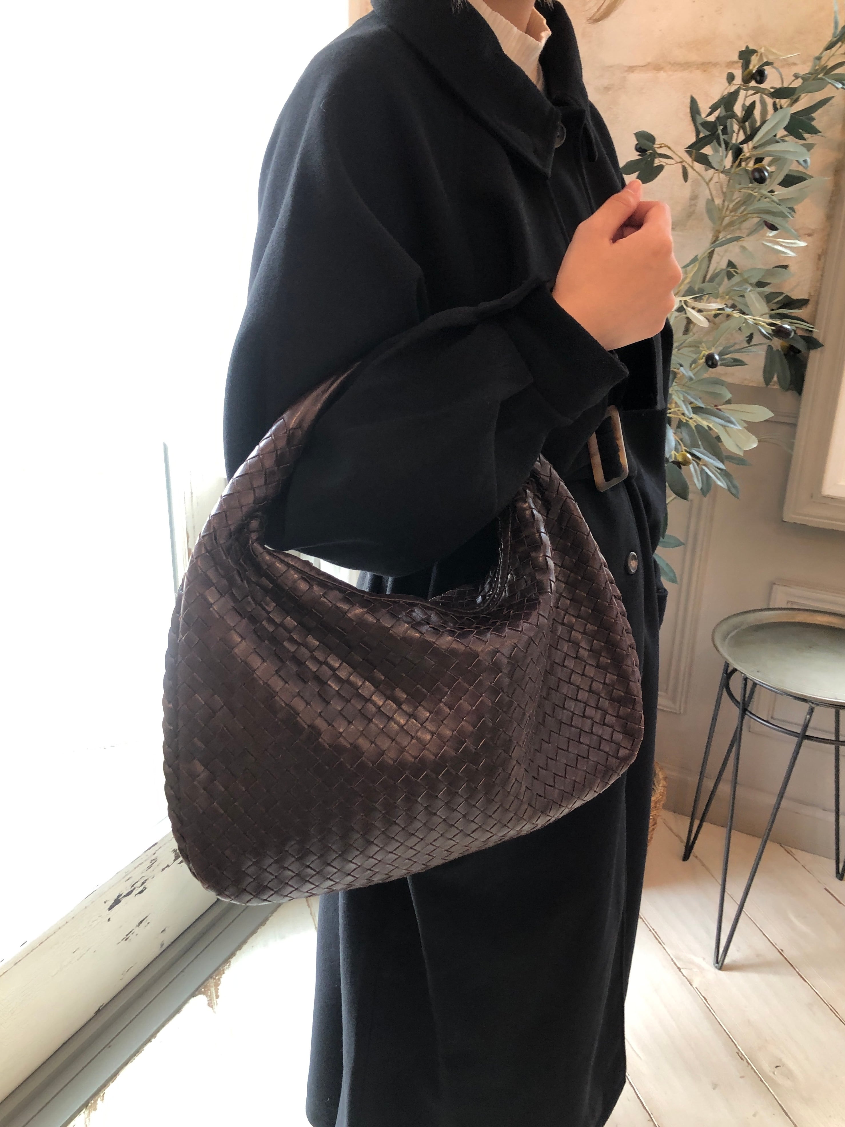 Bottega Veneta ボッテガ・ヴェネタ レザー ホーボーバッグ イントレチャート ショルダーバッグ ダークブラウン vintage  ヴィンテージ オールド e4dja4 | VintageShop solo powered by BASE