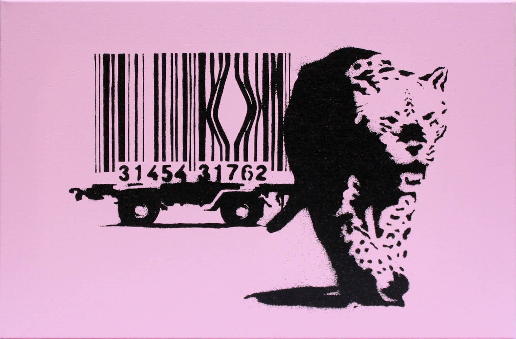 バンクシー作品「バーコード レパード/Barcode Leopard」展示用フック付きキャンバスジークレ Banksy