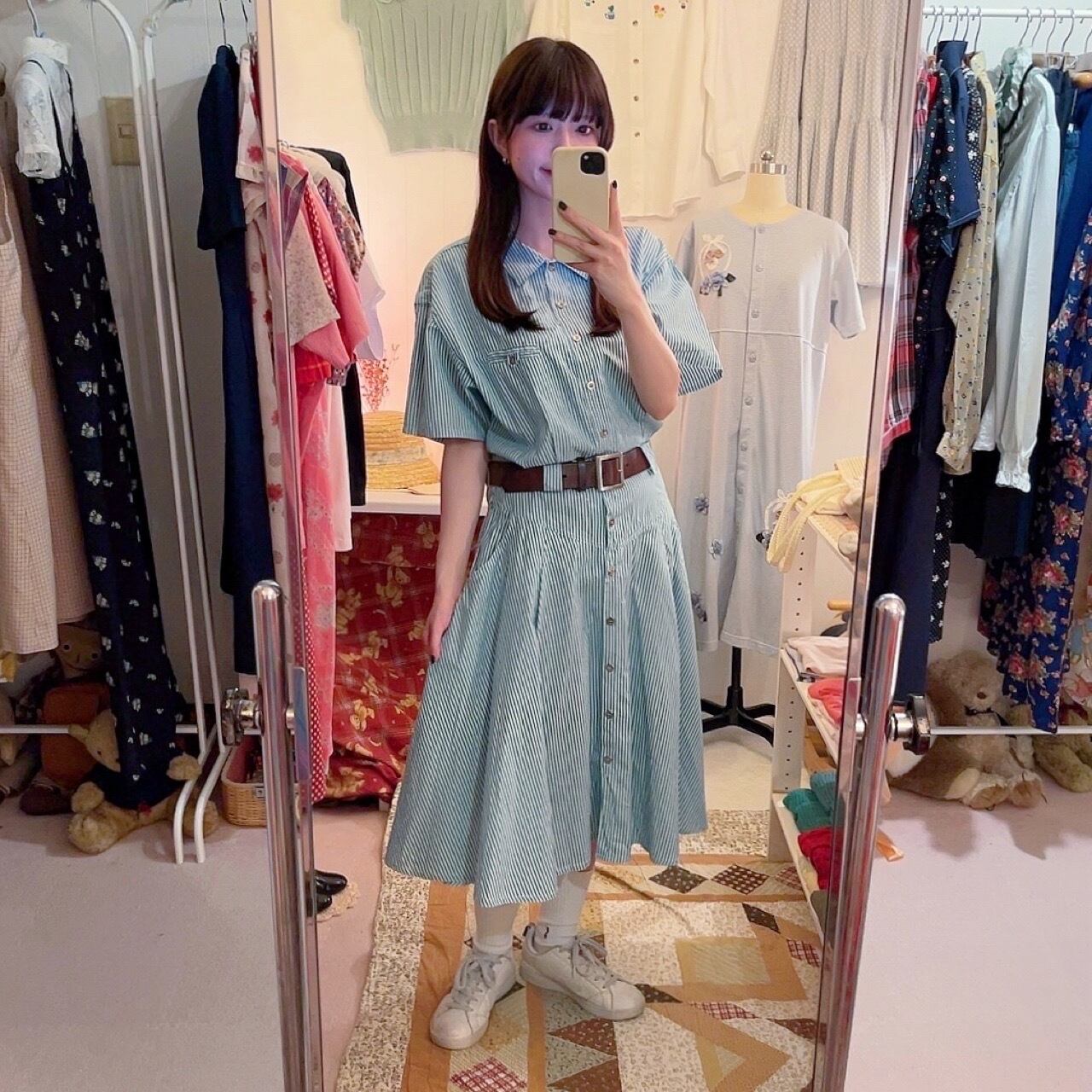 green stripe shirt one-piece