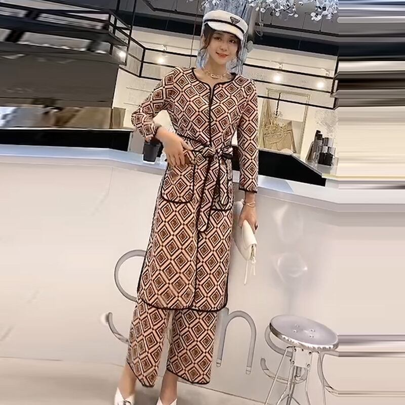 プラスサイズの女性の秋のファットシスターファッションミドル丈スーツルーズで薄いウエスタンスタイルのツーピースワイドレッグパンツファッショナブル ミックスインファッション87956264669