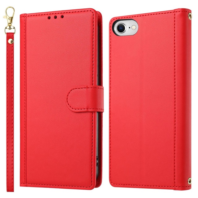 適用 iPhone SE3 / SE2 / 8 / 7 通用 ケース 手帳型 ストラップ付き 【 Xungoujp CASE カード入れ 】 アイホンSE 第2世代 第3世代 スマホケース 手帳 いphone8 カバー ベルト付き スタンド機能 携帯カバー レッド
