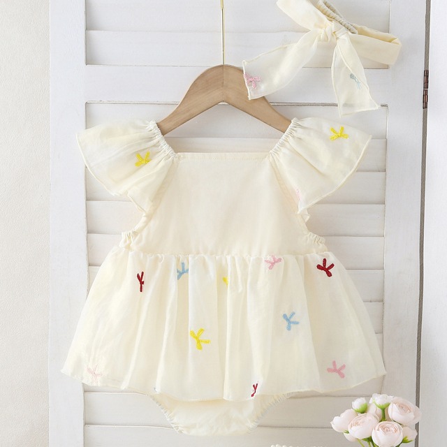 【姉妹服】アイボリーリボン刺繍ワンピースロンパース - 4