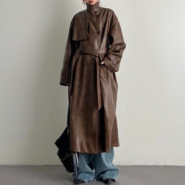 Stand collar asymmetrical long coat　V2588