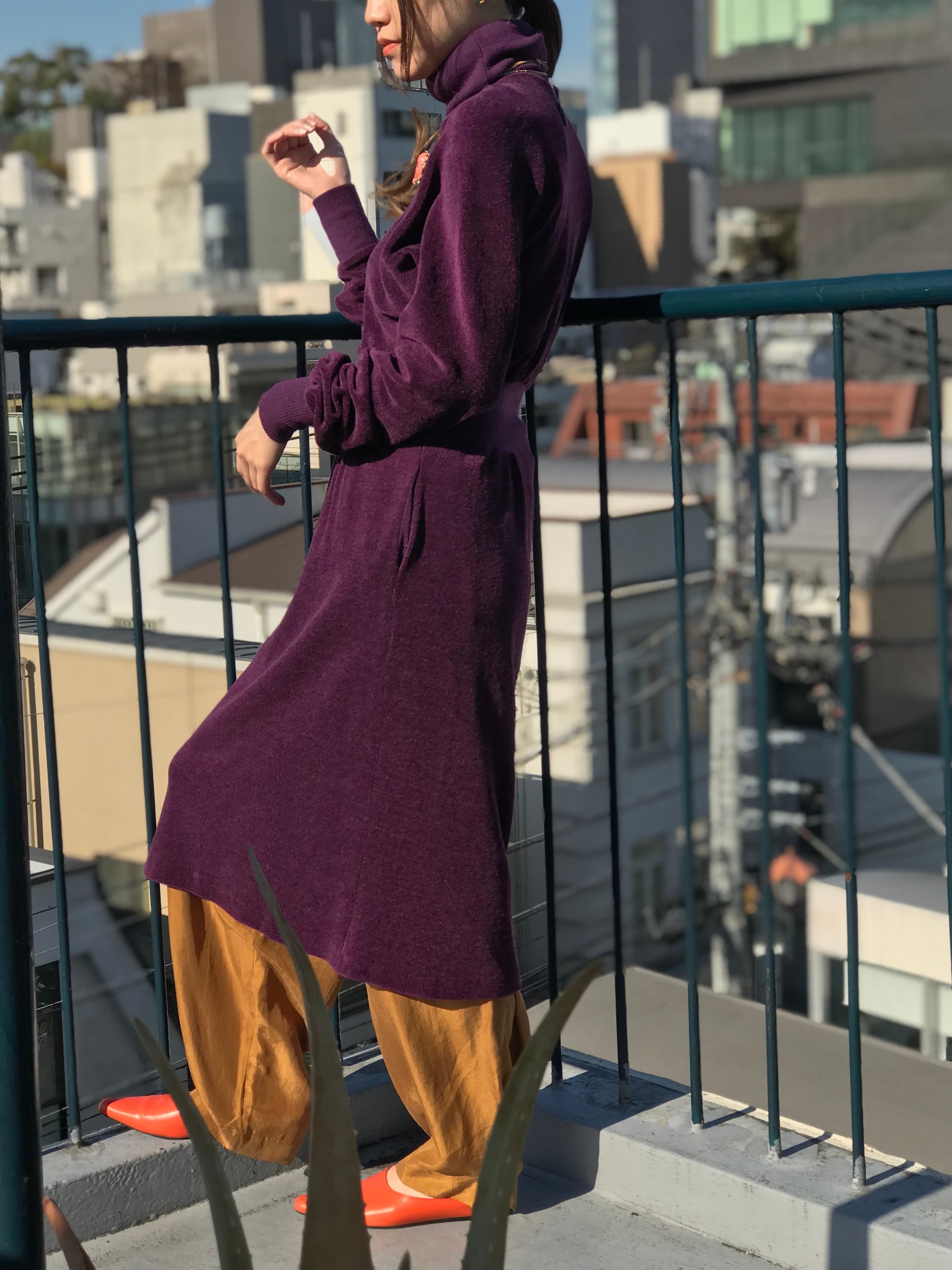 80s purple simple knit dress ( ヴィンテージ パープル シンプル