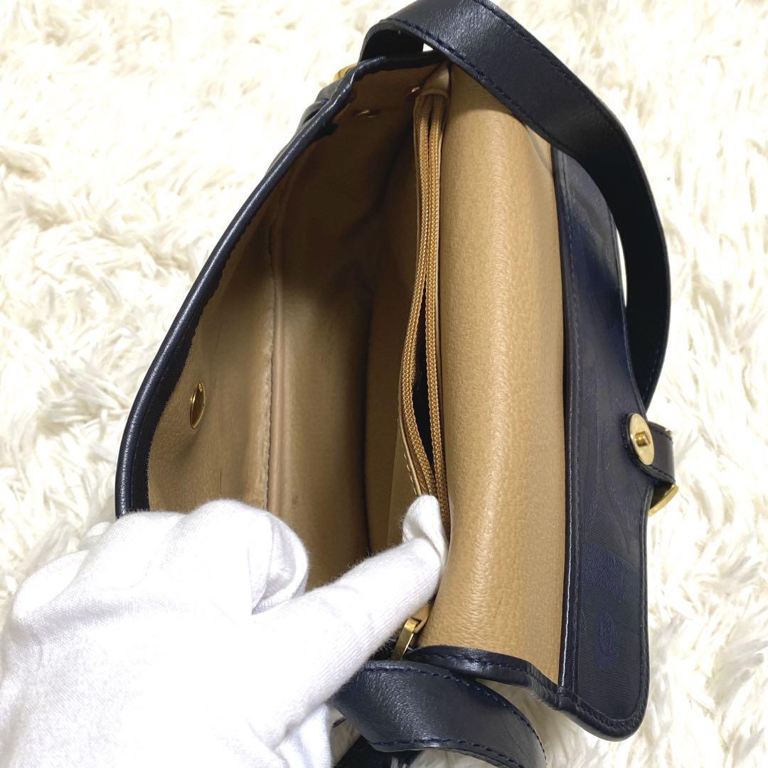 美品 クリスチャンディオール ショルダーバッグ ゴールドロゴ 黒 
