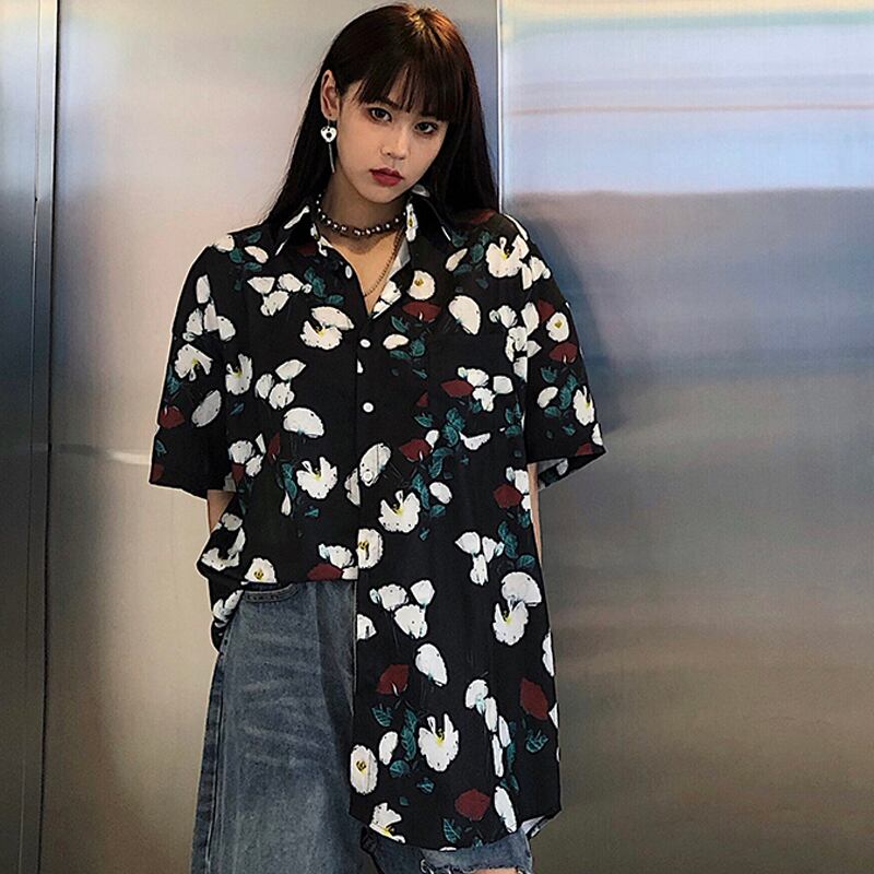 都谷シリーズ レトロシャツ トップス 花柄シャツ Ins風 プリント 男女兼用衣装 メンズ カップル服 Elegant