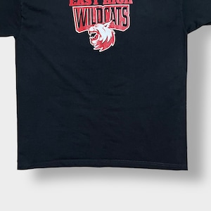 【HANES】EAST HIGH WILDCATS 高校 プリント Tシャツ ロゴ 黒t ナンバリング バックプリント ワイルドキャット 半袖 夏物 us古着