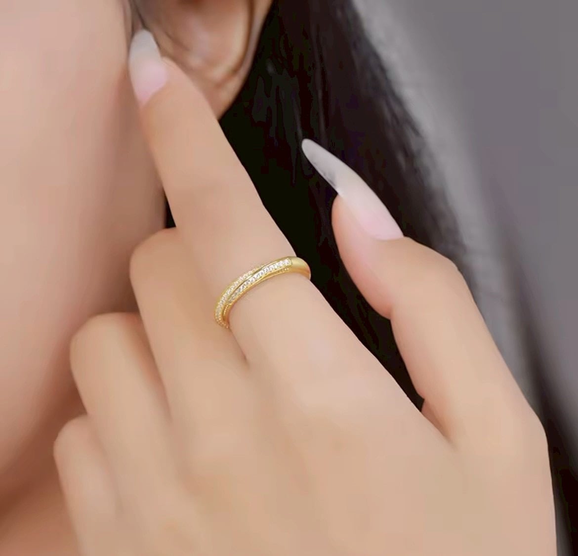 ゴールド×モアサナイト ダブルラインリング｜GRA鑑定＆S925保証付