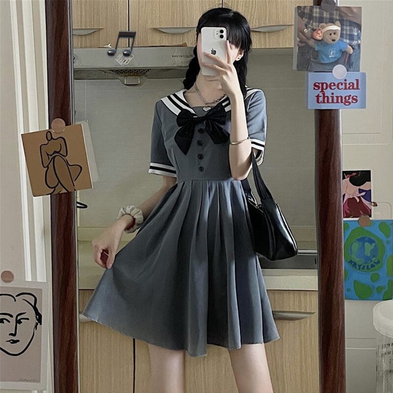 ネイビースタイルドレス サマーウェストスカート リボン 大人ガーリー スウィート キュート カジュアル 夏物 萌量不足23320212196