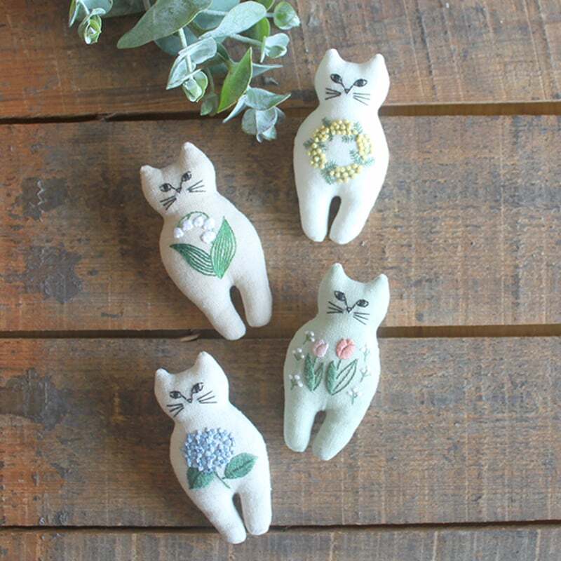 nekogao｜猫 刺繍キット 4個セット｜ハンドメイド ブローチキット